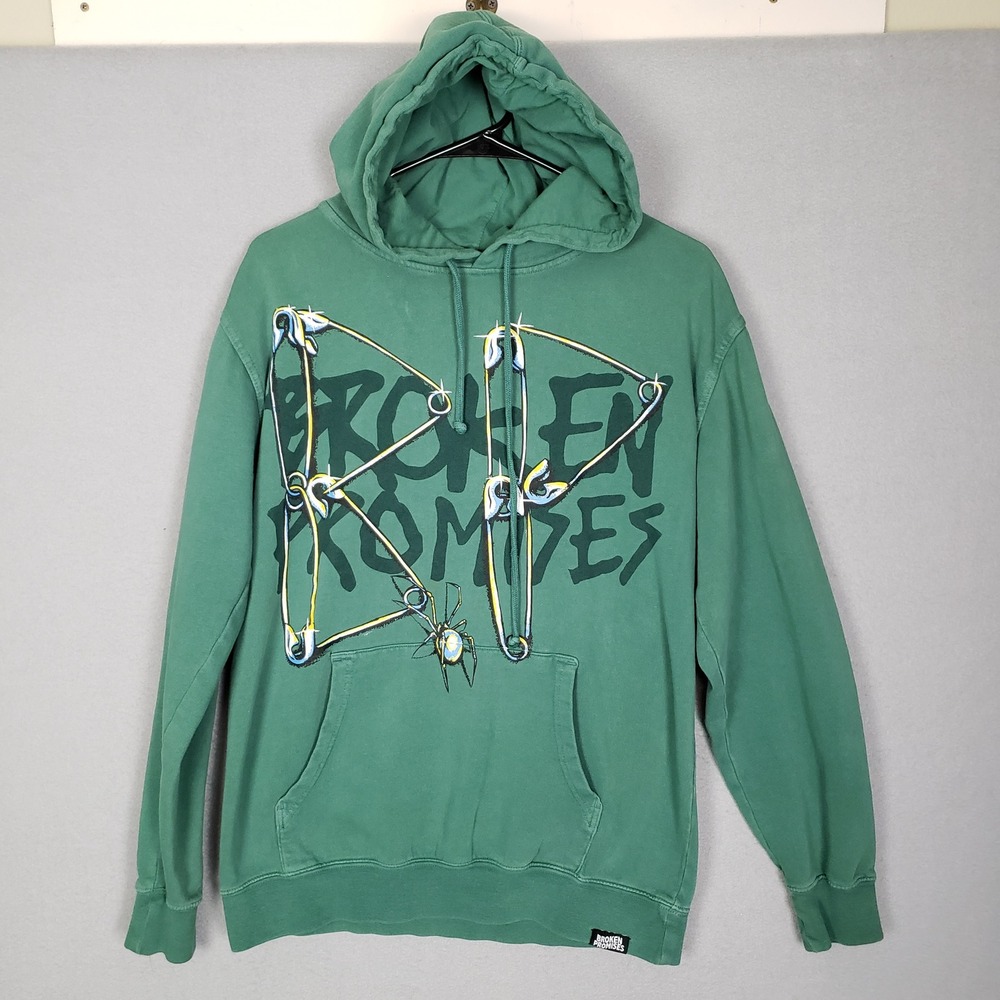 Broken Promises Piercer Hoodie Sweatshirt Green Safety Pin BP Logo Emo Skater M